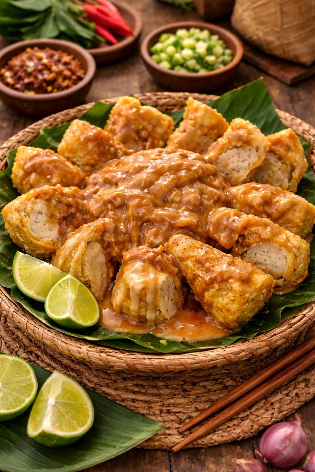Batagor Ikan (Fish Tofu & Dumplings with Peanut Sauce)