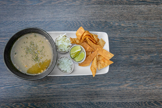 Pozole Verde Chicken & Bacon + Garnish  (24 oz)