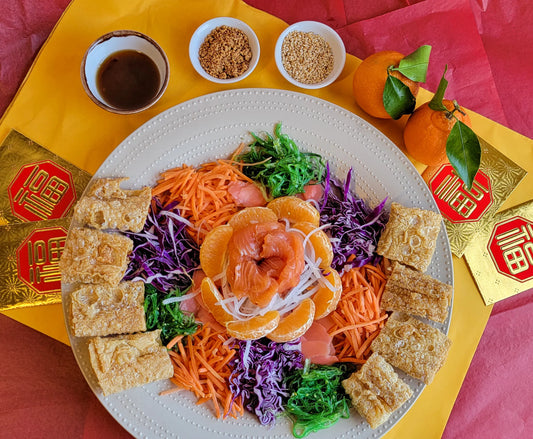 Citrus-Gin Salmon Yu Sheng (feeds 4)