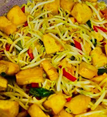 Stir Fried Taugeh, Kuchai with Tofu