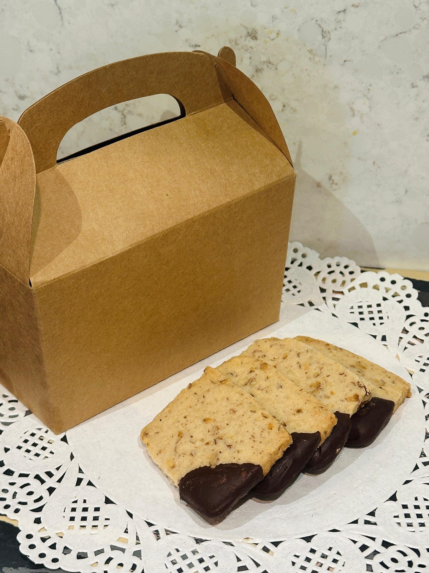 All-Butter Pecan Shortbread Cookies, Dipped in Chocolate