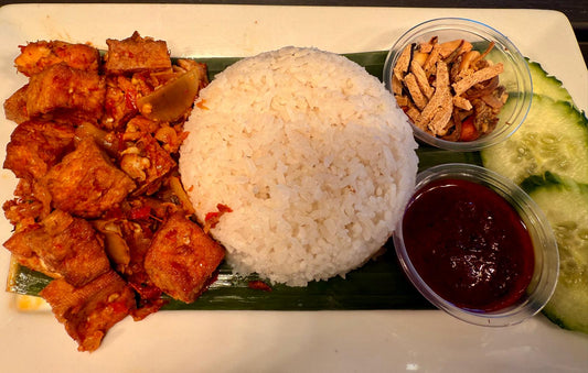 Nasi Lemak Vegan with Tofu & Tempeh Sambal