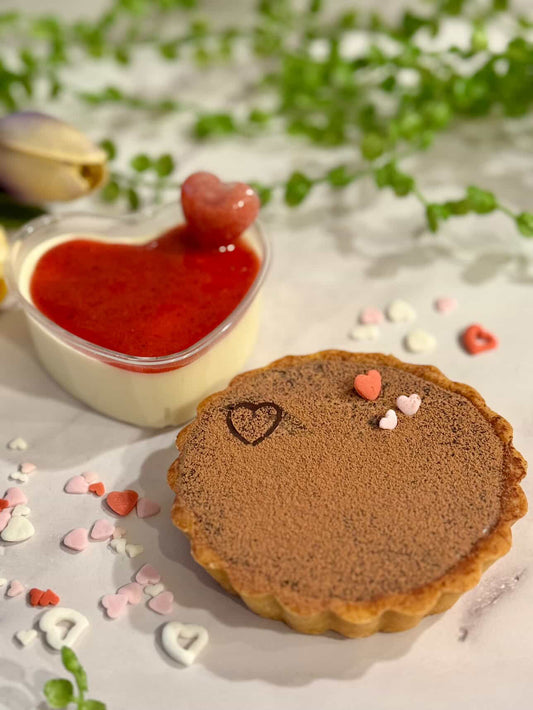Chocolate Tart & PannaCotta with Strawberry purée